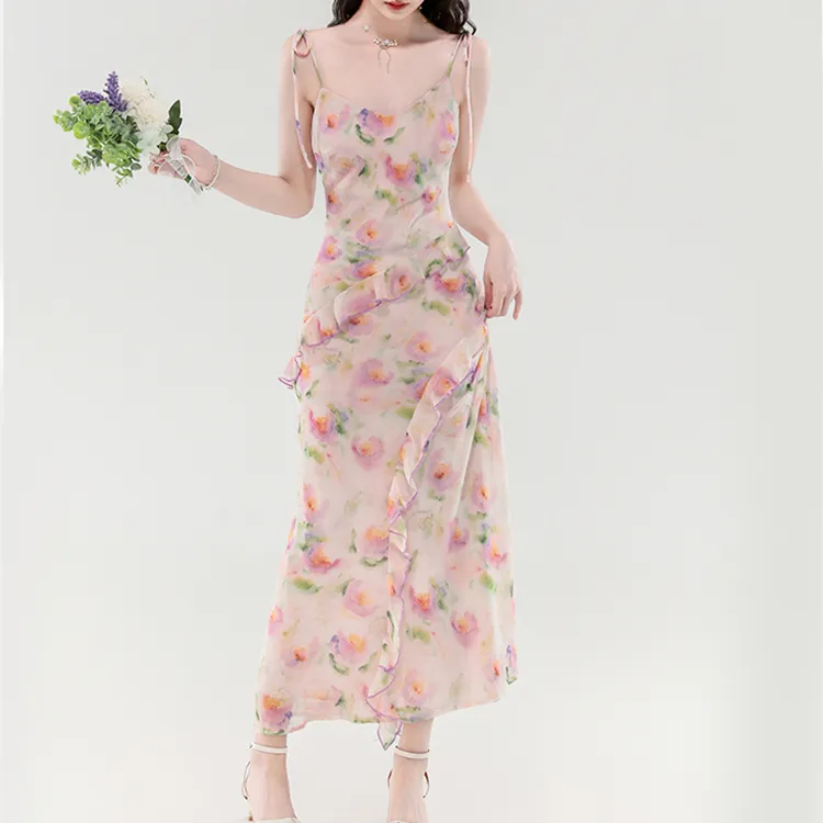 WUSHANSHAN Slip Dresses Women's Pink Purple+Hair Tie Comes With-2