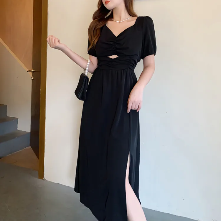 / Short Sleeved Dresses Women's Black+Hair Tie Comes With-3