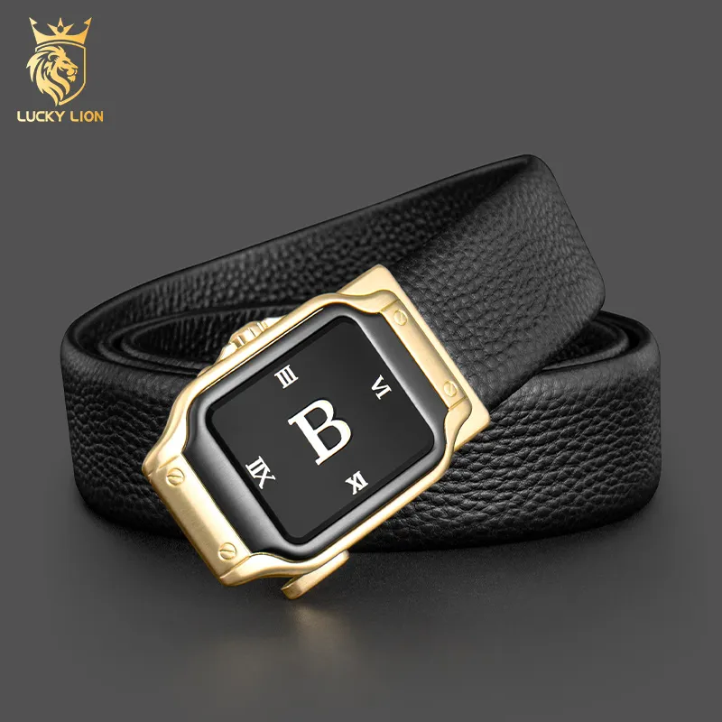 LUCKY LION Top Grain Cow Leather Belts Men's 3.5cm-4