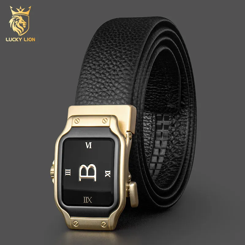 LUCKY LION Top Grain Cow Leather Belts Men's 3.5cm-1