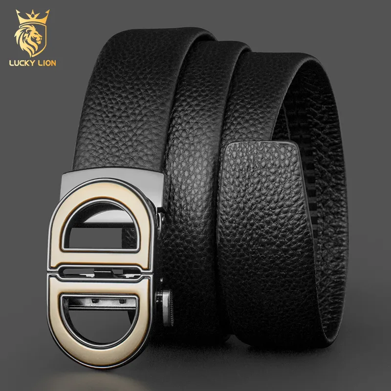 LUCKY LION Top Grain Cow Leather Belts Men's 3.5cm-1