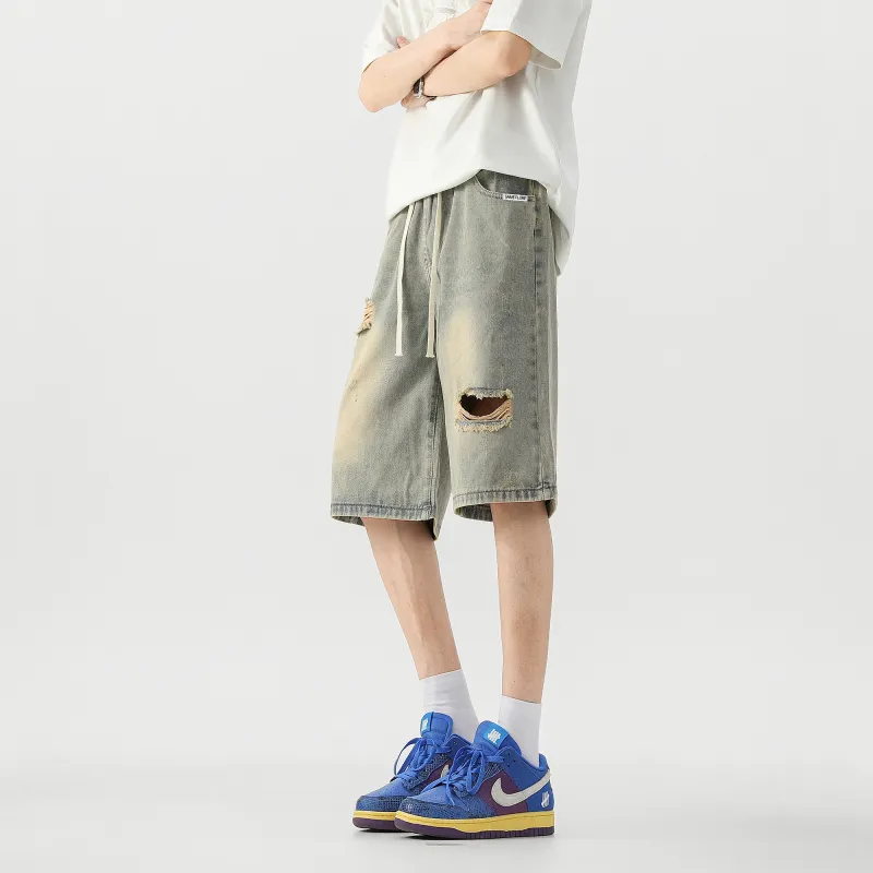 SAME FLOW Denim Shorts Unisex Yellow Mud-3