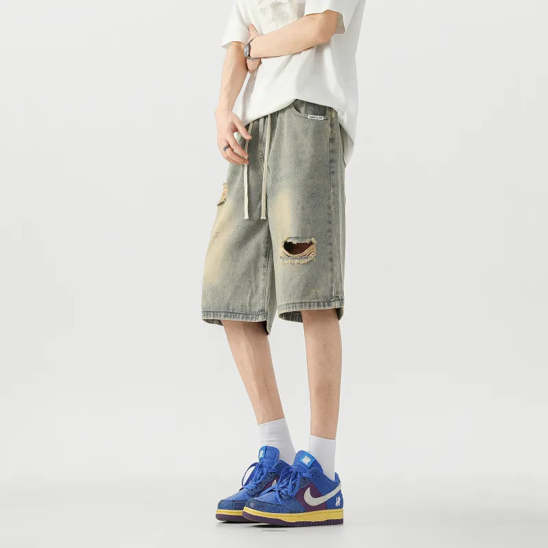 SAME FLOW Denim Shorts Unisex Yellow Mud-4
