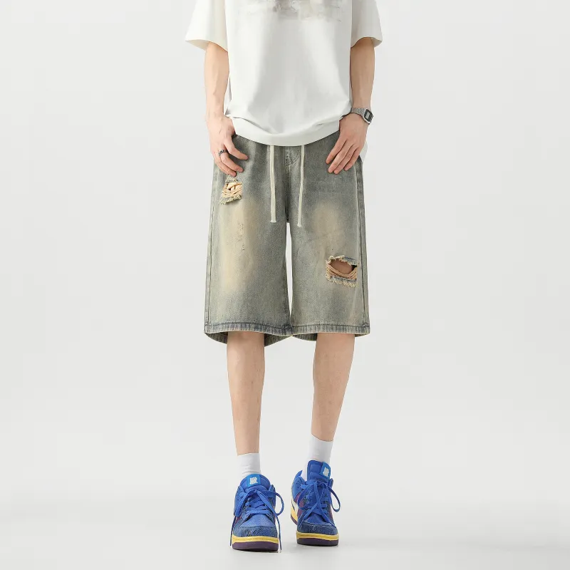SAME FLOW Denim Shorts Unisex Yellow Mud-2