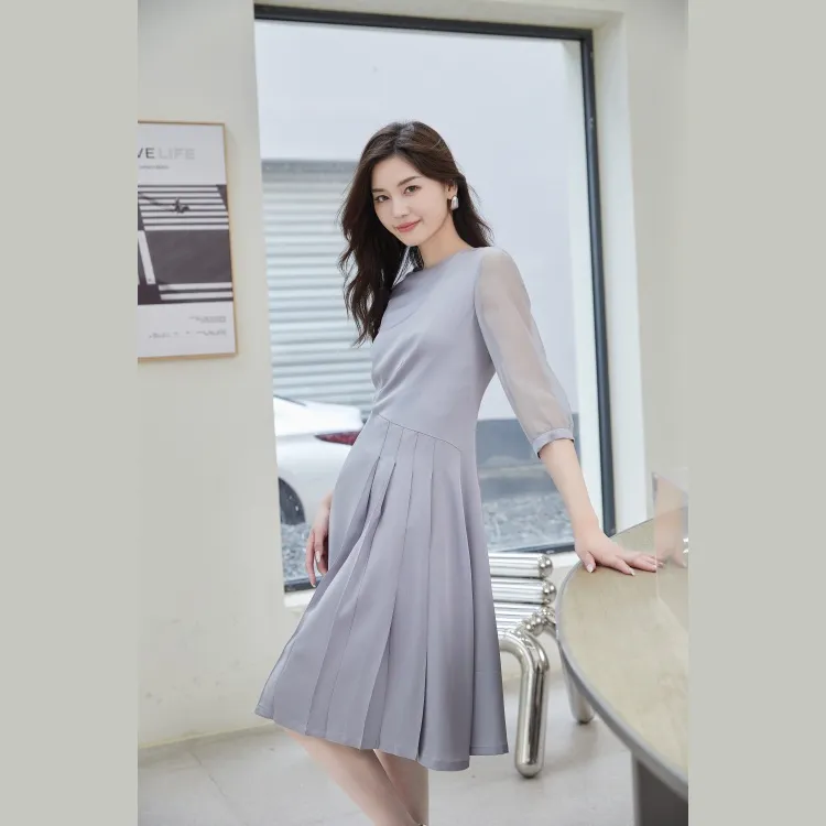 HENGZE Long Sleeved Dress Women's Silver Mist Gray-4