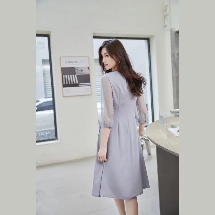 HENGZE Long Sleeved Dress Women's Silver Mist Gray-1
