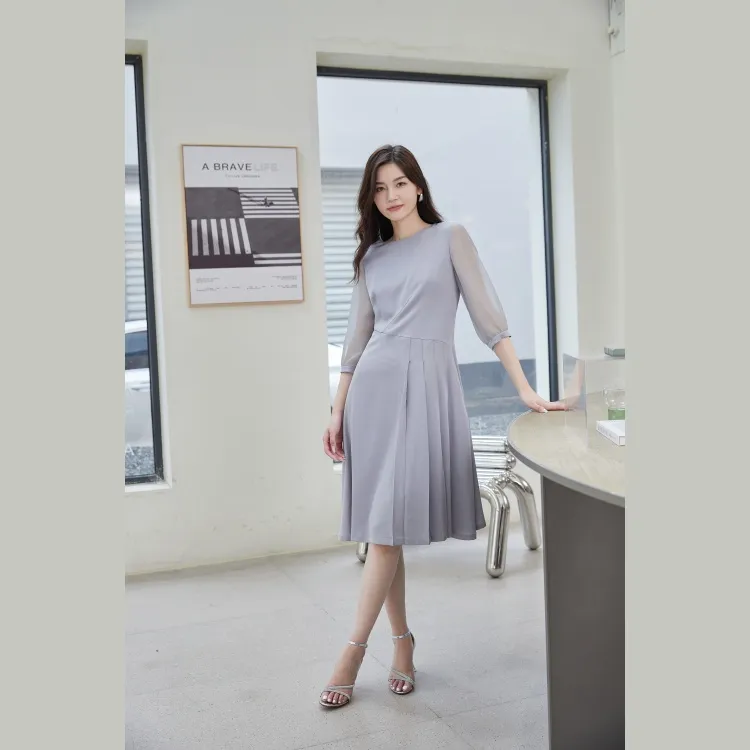 HENGZE Long Sleeved Dress Women's Silver Mist Gray-2