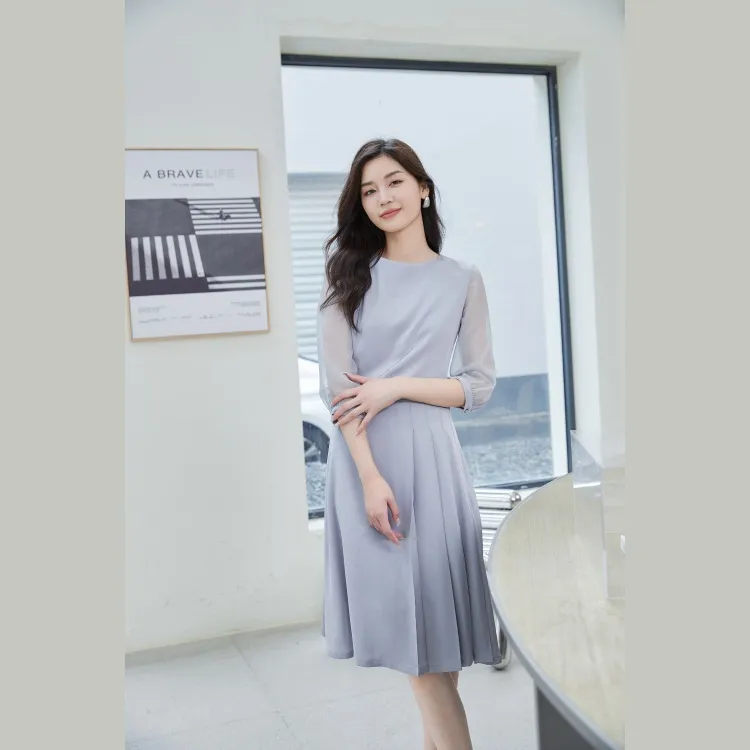 HENGZE Long Sleeved Dress Women's Silver Mist Gray-5