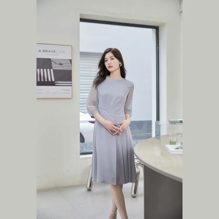 HENGZE Long Sleeved Dress Women's Silver Mist Gray-3