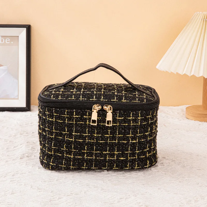 SHUXIAOSHE Chanel Inspired Good Looking Fashion Premium Cosmetics Storage Bag Large Capacity Portable 20*14*14cm-2