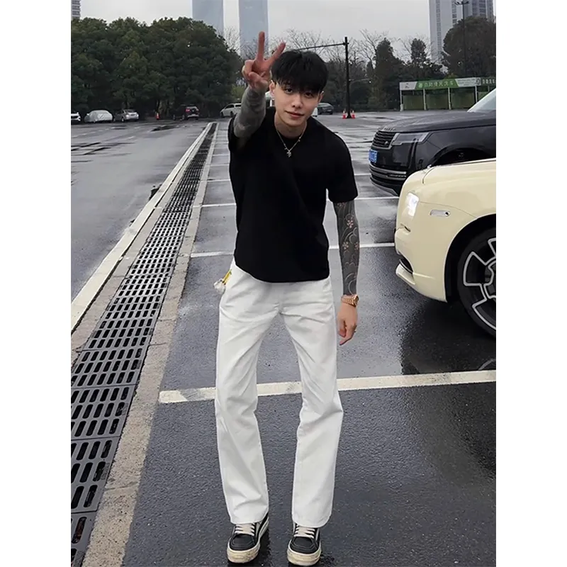 DANJUE Luxury Streetwear Bootcut Pants Versatile Basic Slimming Height Increasing Pants Unisex-2