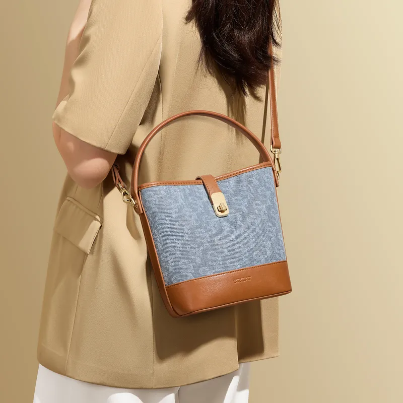 ST&SAT Fabric, Synthetic Leather Shoulder Bag, Crossbody Bag, Portable Small Bag Women's Denim Blue/light Blue-10