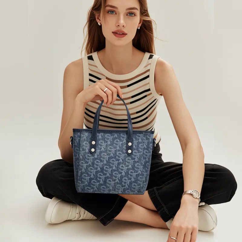 ST&SAT Fabric, Synthetic Leather Crossbody One Shoulder Handbag Regular Women's Blue-2
