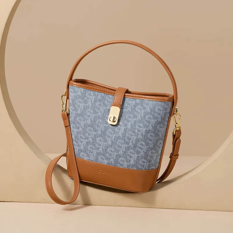 ST&SAT Fabric, Synthetic Leather Shoulder Bag, Crossbody Bag, Portable Small Bag Women's Denim Blue/light Blue-11