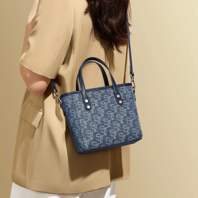 ST&SAT Fabric, Synthetic Leather Crossbody One Shoulder Handbag Regular Women's Blue-3