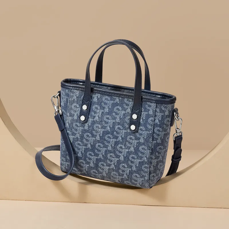 ST&SAT Fabric, Synthetic Leather Crossbody One Shoulder Handbag Regular Women's Blue-4
