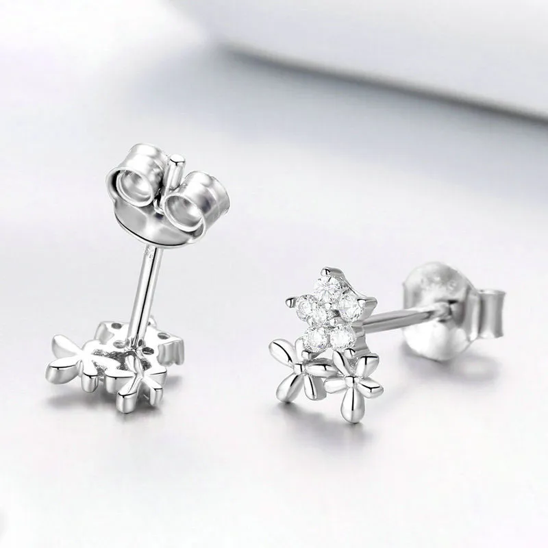 KYY S925 Silver Allergy Friendly White Gold Plated Floral Stud Earrings Women's-4