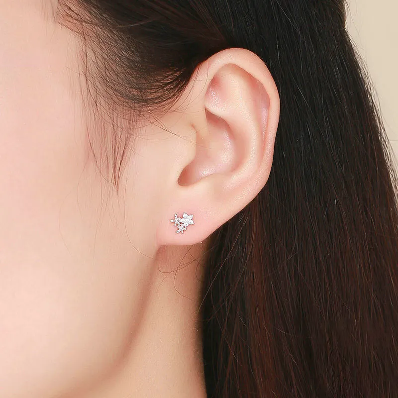 KYY S925 Silver Allergy Friendly White Gold Plated Floral Stud Earrings Women's-1