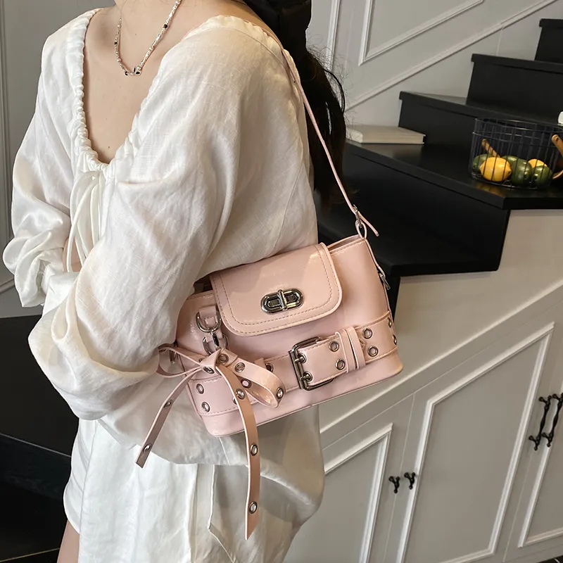 Yalu PU Shoulder Bag Women's Ecru/Black/Pink/Silver-9
