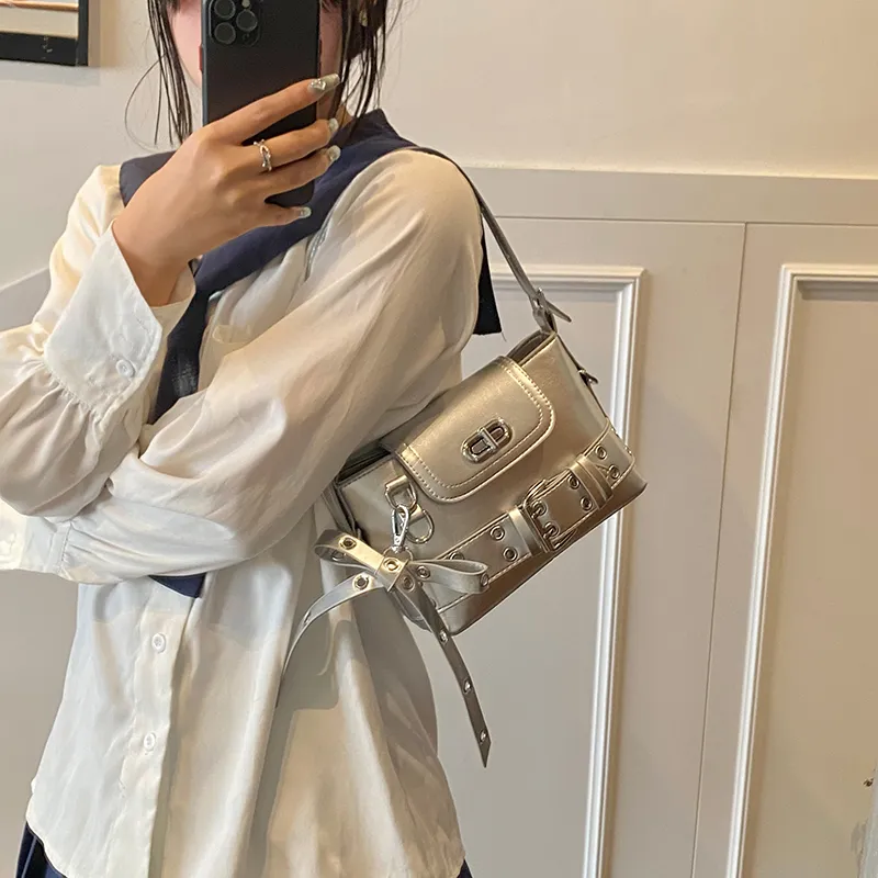 Yalu PU Shoulder Bag Women's Ecru/Black/Pink/Silver-13