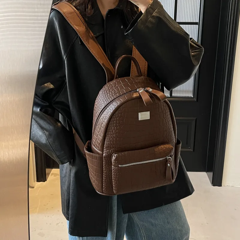 Yalu PU Backpack Trumpets Women's Ecru/Silver/Gray/Black/Khaki/Brown/Coffee-28