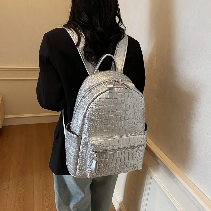 Yalu PU Backpack Trumpets Women's Ecru/Silver/Gray/Black/Khaki/Brown/Coffee-7