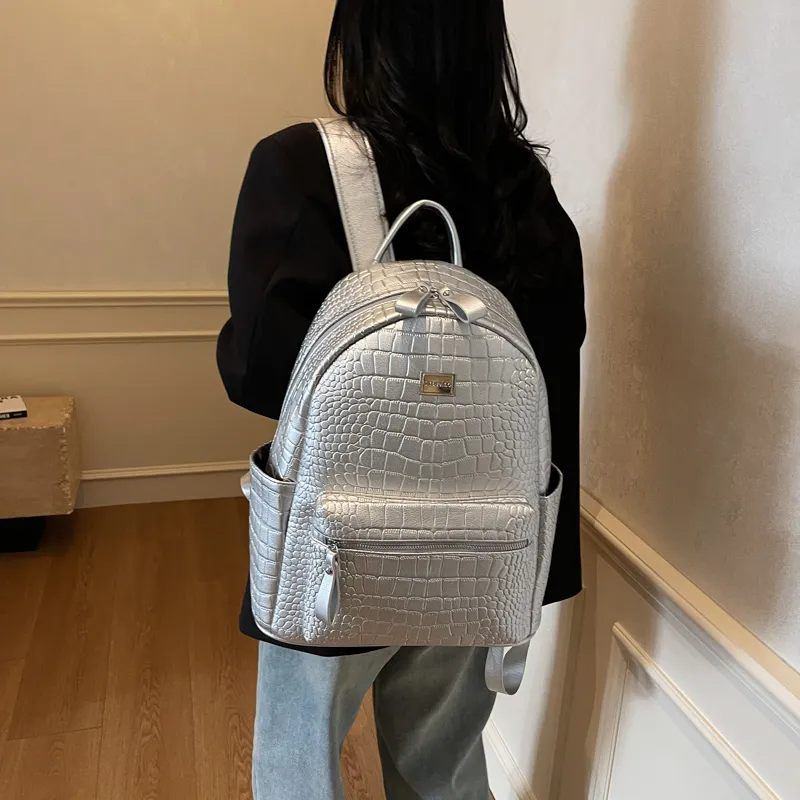 Yalu PU Backpack Trumpets Women's Ecru/Silver/Gray/Black/Khaki/Brown/Coffee-5