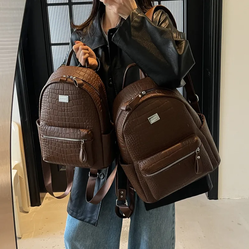 Yalu PU Backpack Trumpets Women's Ecru/Silver/Gray/Black/Khaki/Brown/Coffee-26