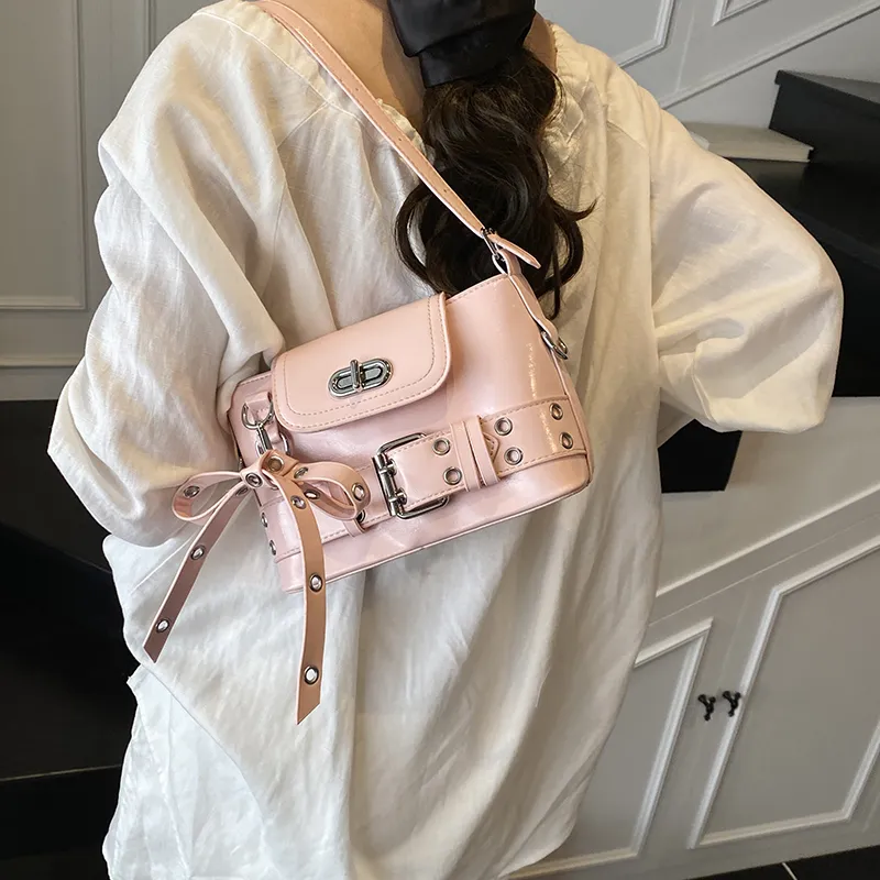 Yalu PU Shoulder Bag Women's Ecru/Black/Pink/Silver-10