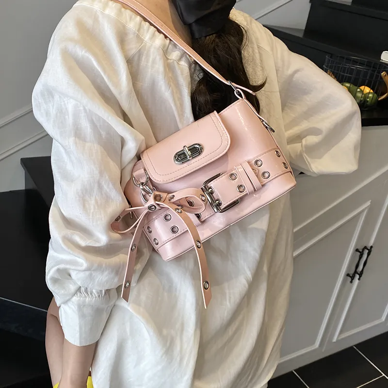 Yalu PU Shoulder Bag Women's Ecru/Black/Pink/Silver-11