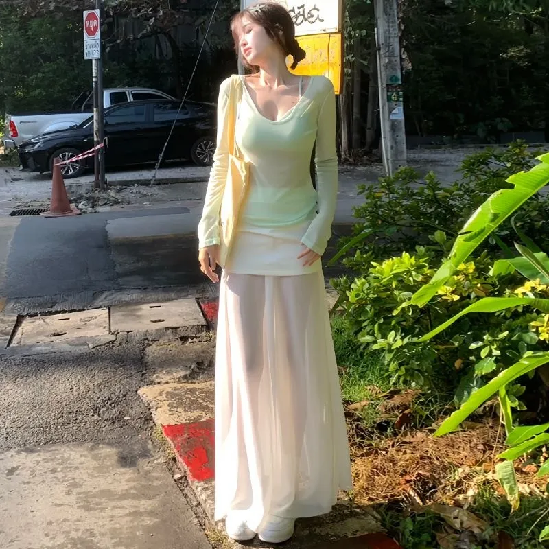 GOSO Casual Long Skirts Women's White-5