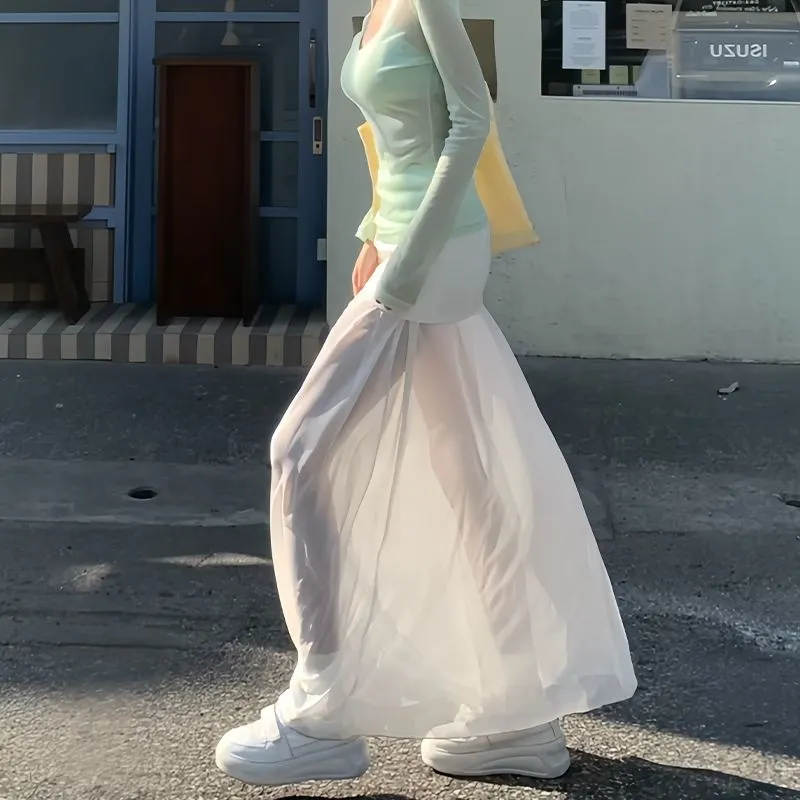 GOSO Casual Long Skirts Women's White-3