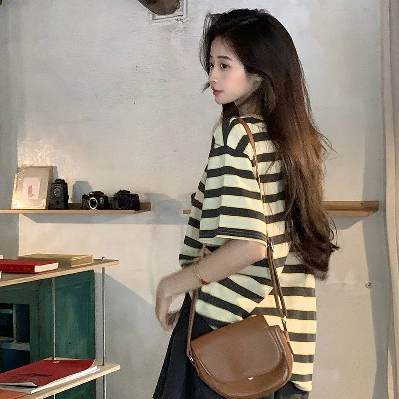 GOSO T Shirts Women's Yellow Collar Stripes-5