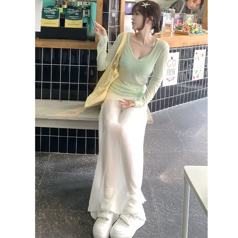 GOSO Casual Long Skirts Women's White-4