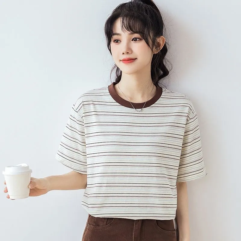 GOSO T Shirts Women's Apricot Stripes-3