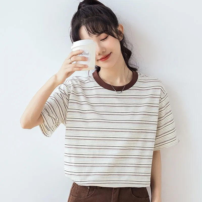 GOSO T Shirts Women's Apricot Stripes-4