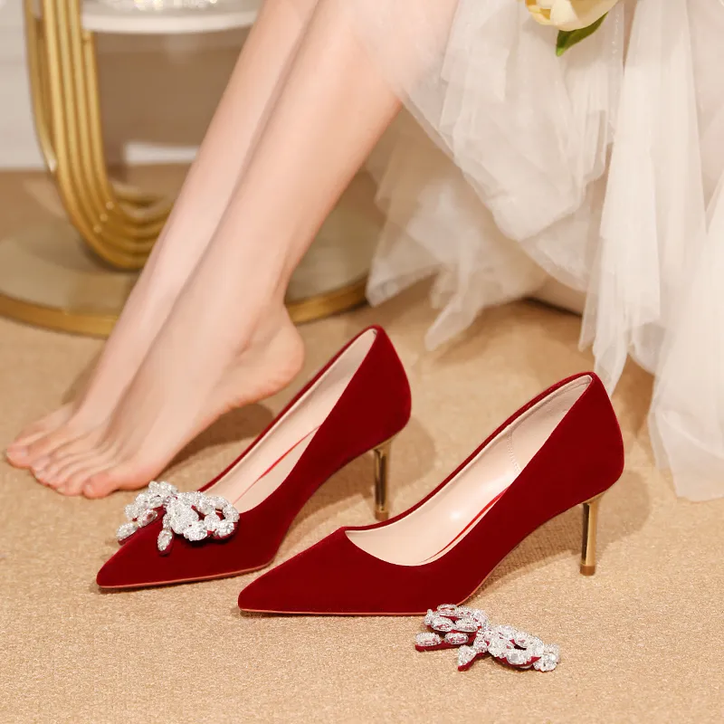 Lan Miao Slim Heel High Heels Women's Burgundy-4