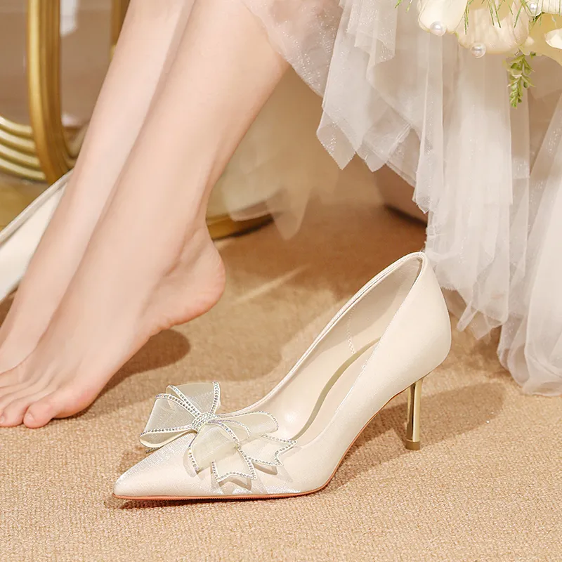 Lan Miao Slim Heel High Heels 6.5CM Women's Champagne-4