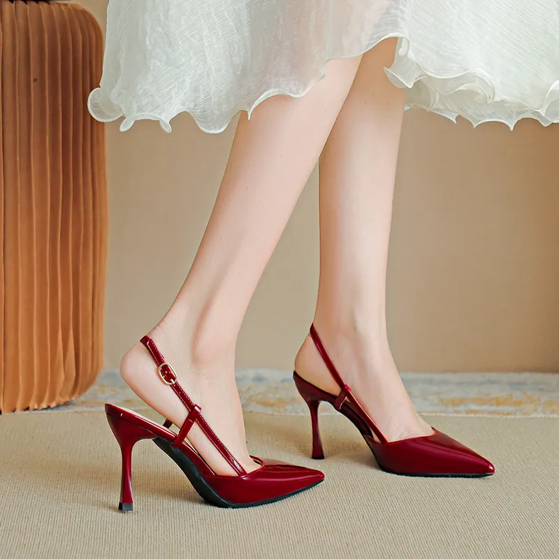 Lan Miao Slim Heel High Heels Women's Burgundy-5