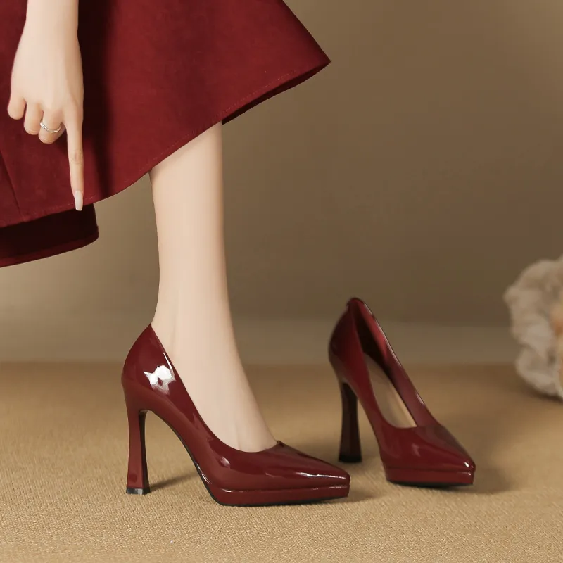 Lan Miao Slim Heel High Heels Women's Red-3