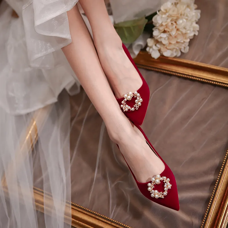 Lan Miao Slim Heel High Heels Women's Burgundy-4