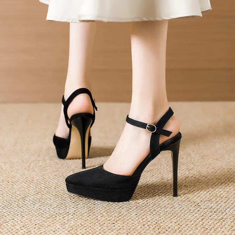 Lan Miao Slim Heel High Heels Women's Black-4