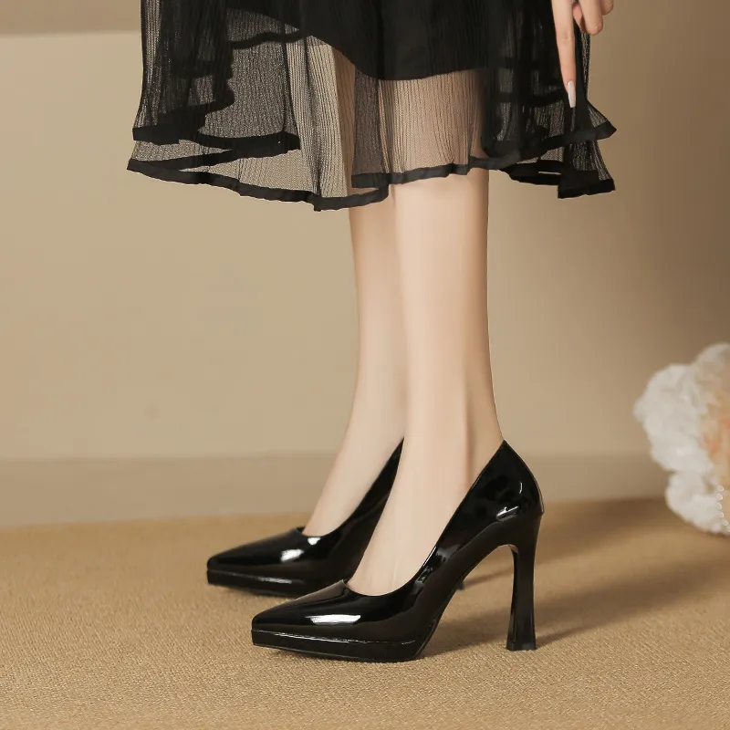 Lan Miao Slim Heel High Heels Women's Black-2