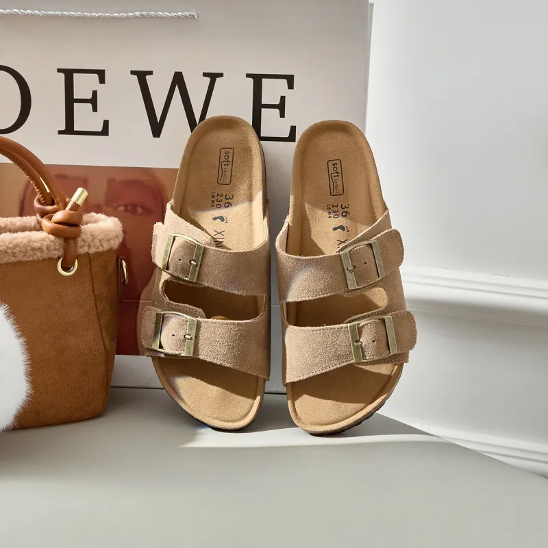Lan Miao Rubber Sole Slip Resistant Slide Slippers Women's Camel-5