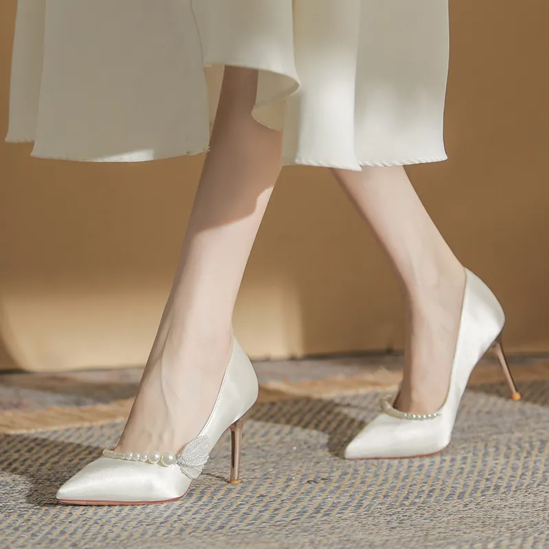 Lan Miao Slim Heel High Heels 8.5CM Women's Ecru-2