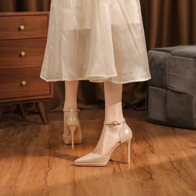 Lan Miao Slim Heel High Heels 10.5CM Women's Nude-4