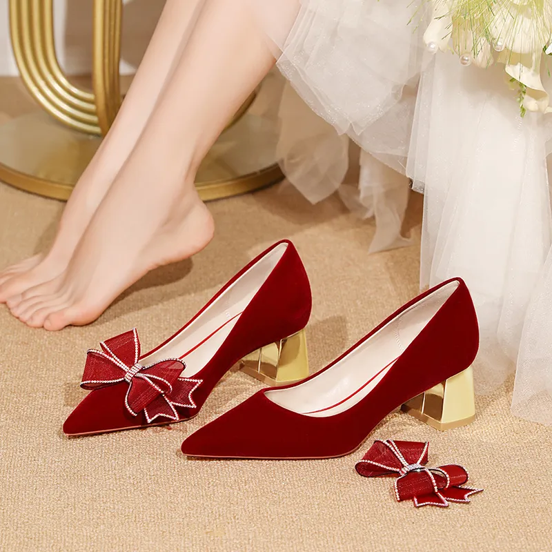 Lan Miao Chunky Heel High Heels Women's Burgundy-1