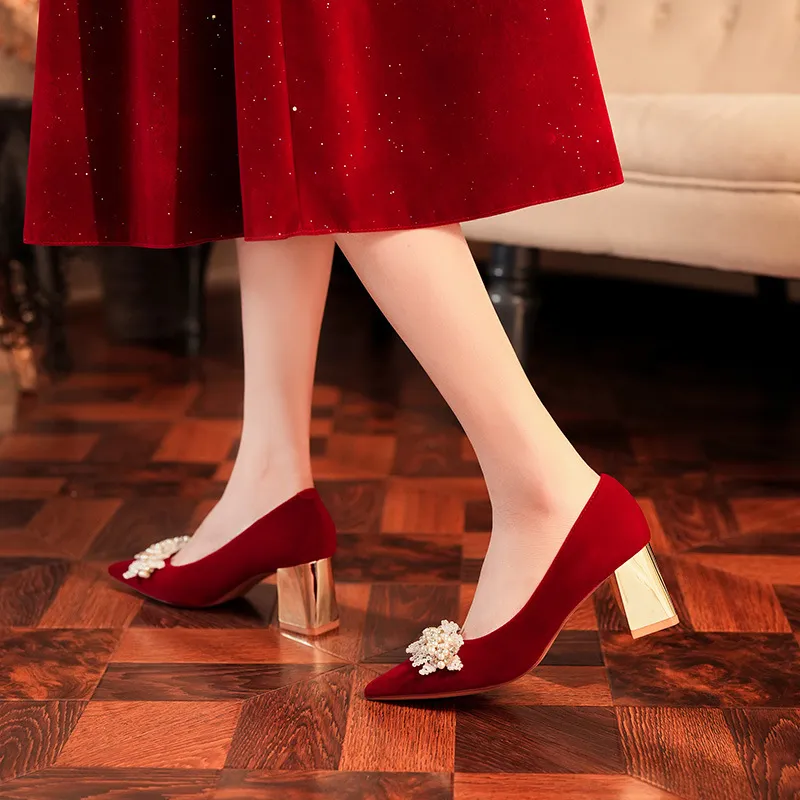 Lan Miao Chunky Heel High Heels Women's Red-4