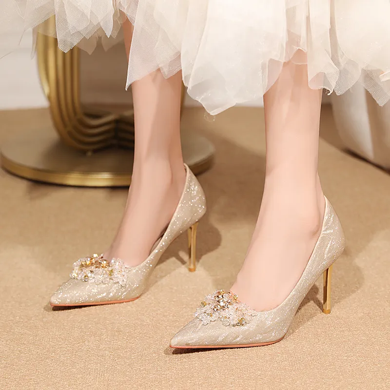 Lan Miao Slim Heel High Heels Women's Gold-1