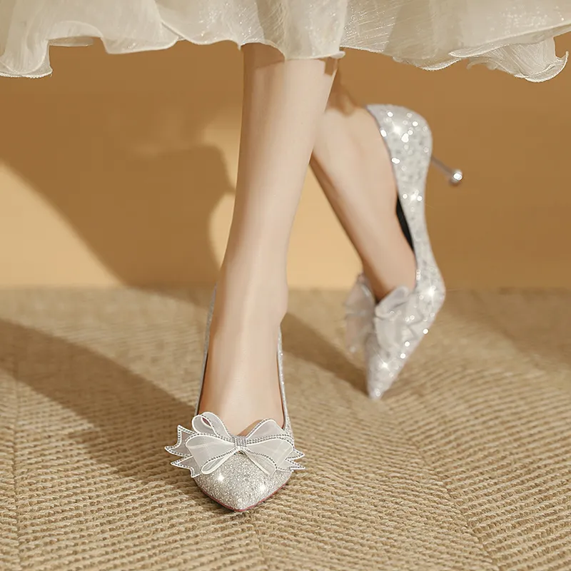Lan Miao Slim Heel High Heels Women's Silver-2